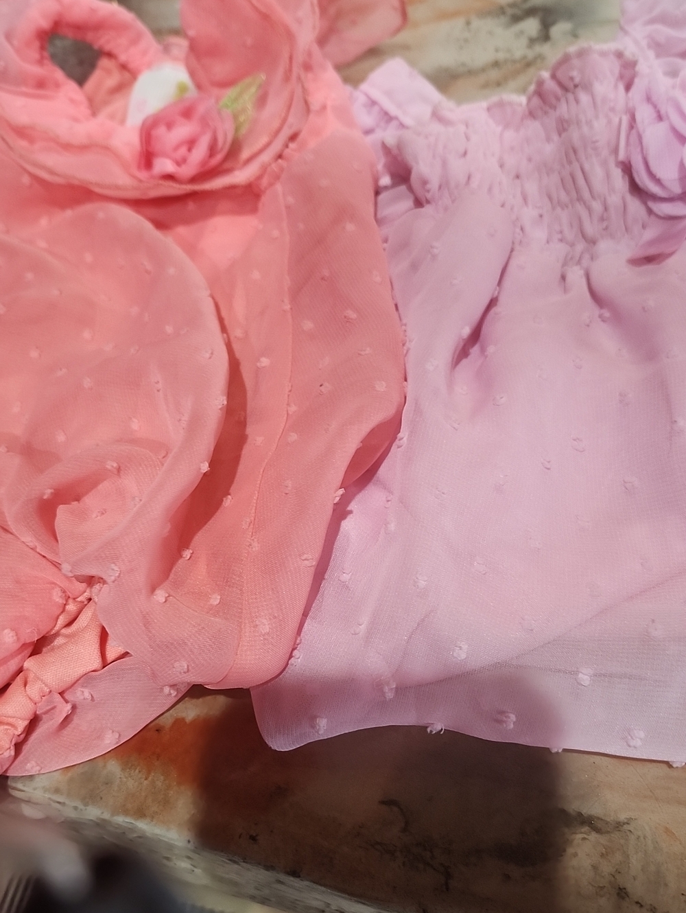 Pink and Peach Swiss Dot Chiffon Onsies 2 Of Them Sz 0-3 Month